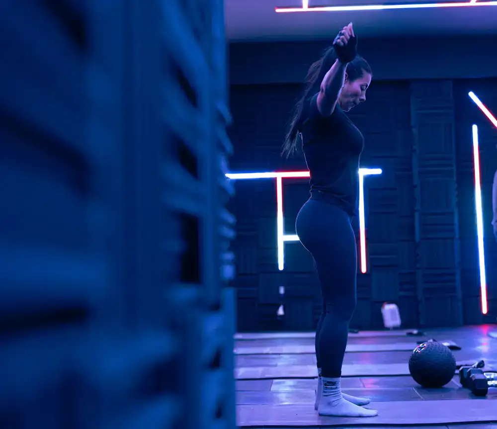 Calm stretching session in a neon environment